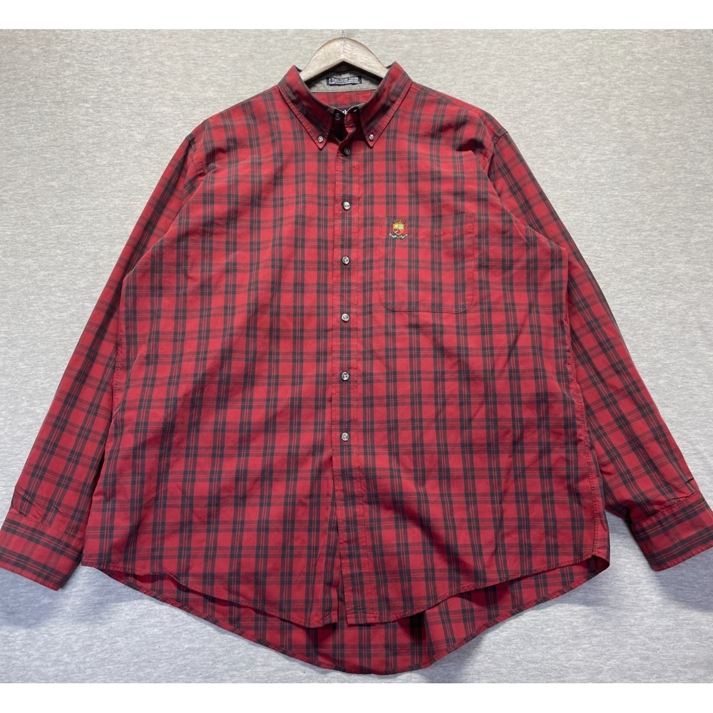 Hathaway Dress Shirt Mens 17.5 34/35 Red Plaid Cotton Long Sleeve Casual Formal